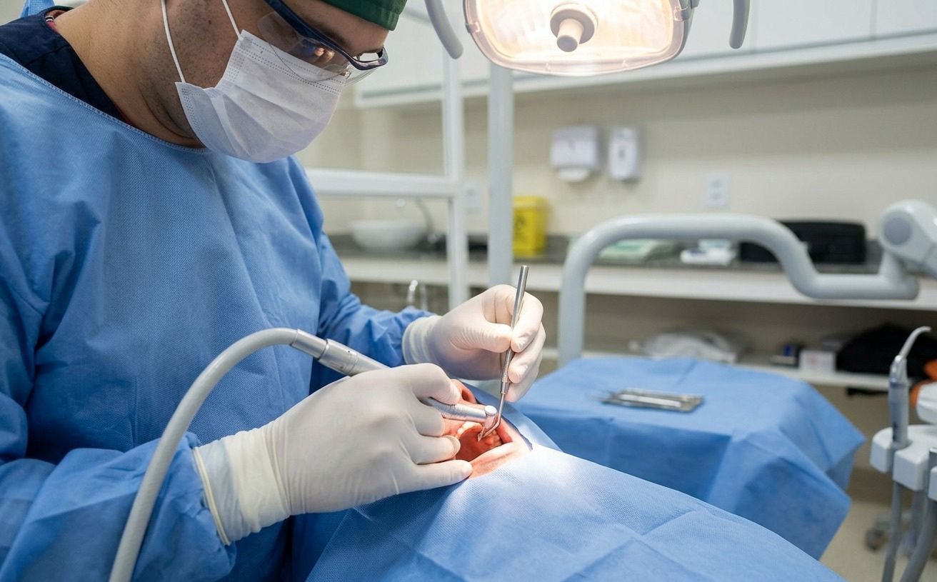 Dr. Raphael Almeida realizando procedimento odontológico